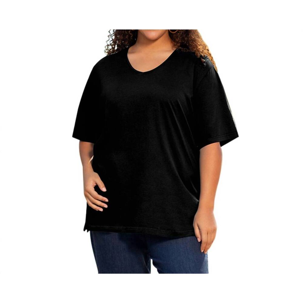 NEW ON THE PLUS SIDE cotton short sleeve tee - plus in black
